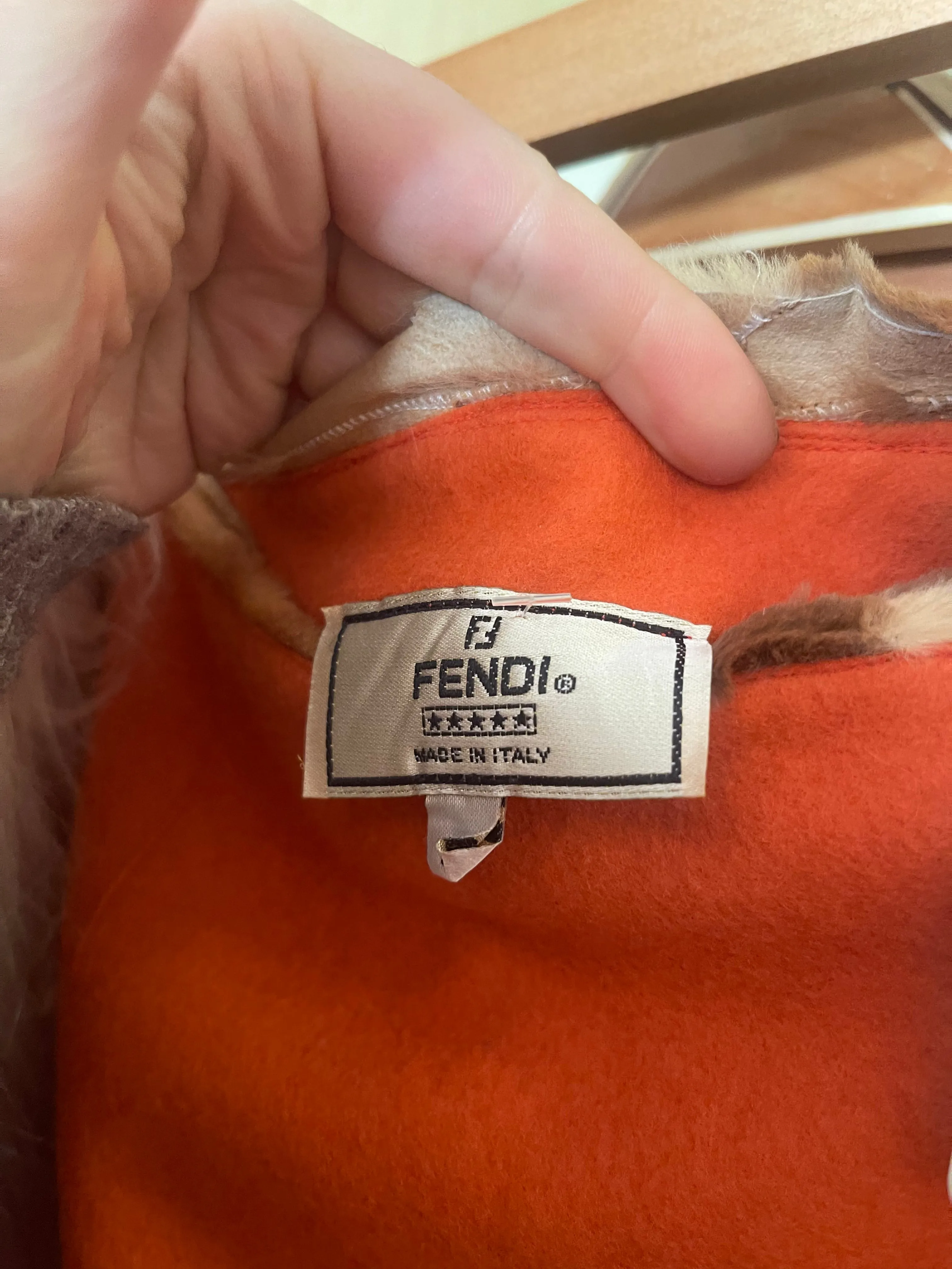 1990s Fendi Orange Felted Wool Skirt with Fur Trim (M)