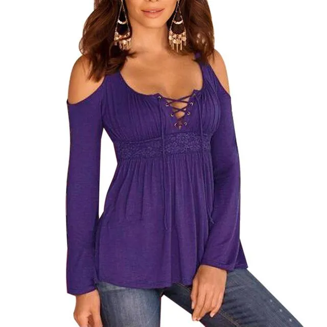2017 Autumn Women long sleeve Blouse off shoulder long shirts sexy women tops and blouse Bandage Femininas  plus size 5XL