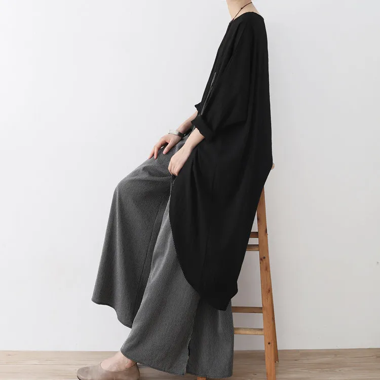 2021 fall black tasseled cotton shirts low high oversized blouses women tops