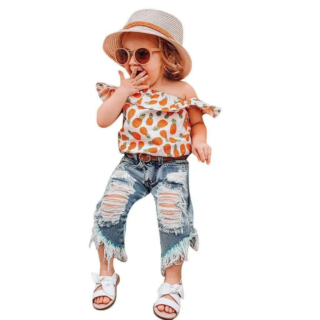 2PCS Toddler Kids Girls Clothes Off Shoulder