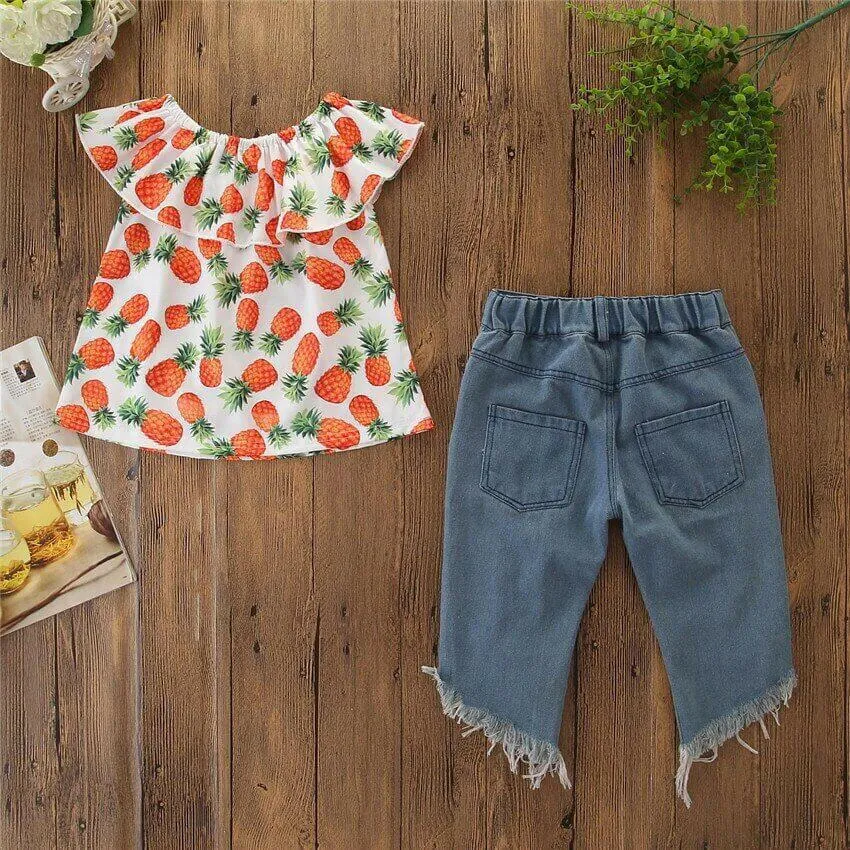 2PCS Toddler Kids Girls Clothes Off Shoulder