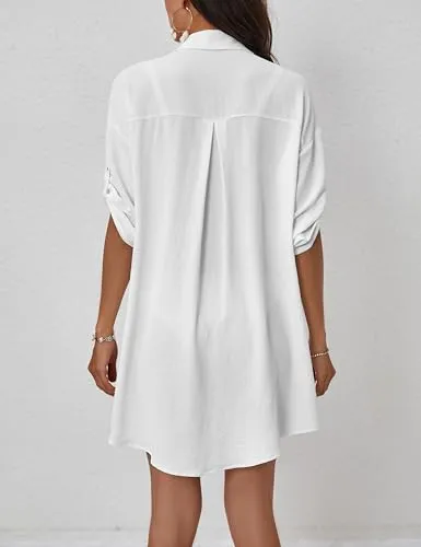 3/4 Sleeve Bikini  Button Down Cover Up