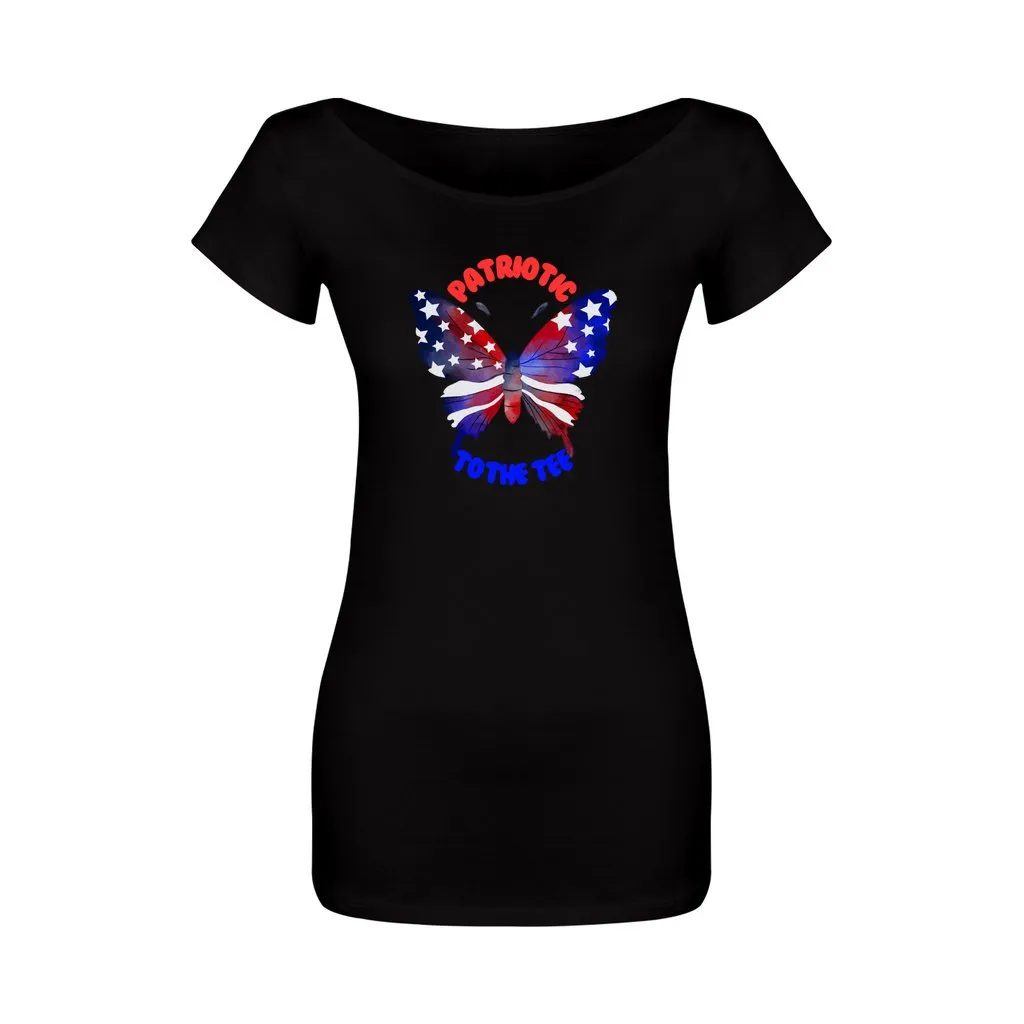 4th of July Patriotic Butterfly Women's Off The Shoulder T-Shirt