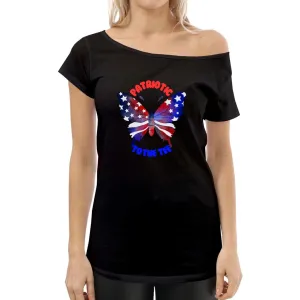 4th of July Patriotic Butterfly Women's Off The Shoulder T-Shirt