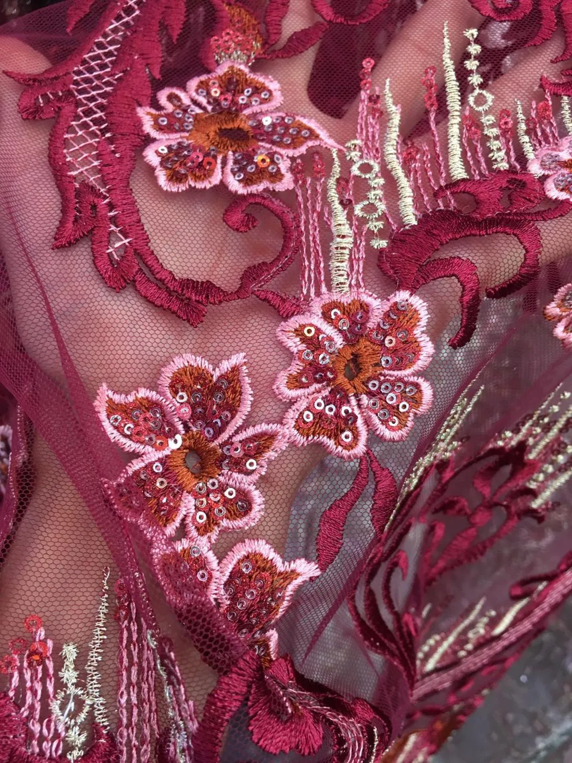 5 COLORS / Tone on tone Floral Beads Glitter Embroidered African French Mesh Lace Party Prom Bridal Dress Fabric