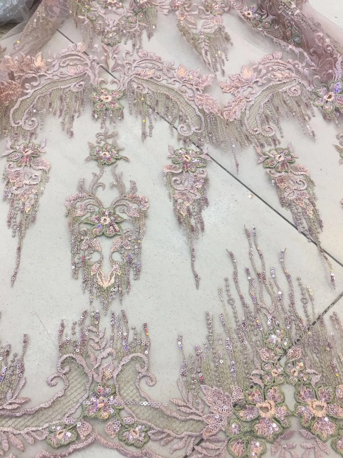 5 COLORS / Tone on tone Floral Beads Glitter Embroidered African French Mesh Lace Party Prom Bridal Dress Fabric