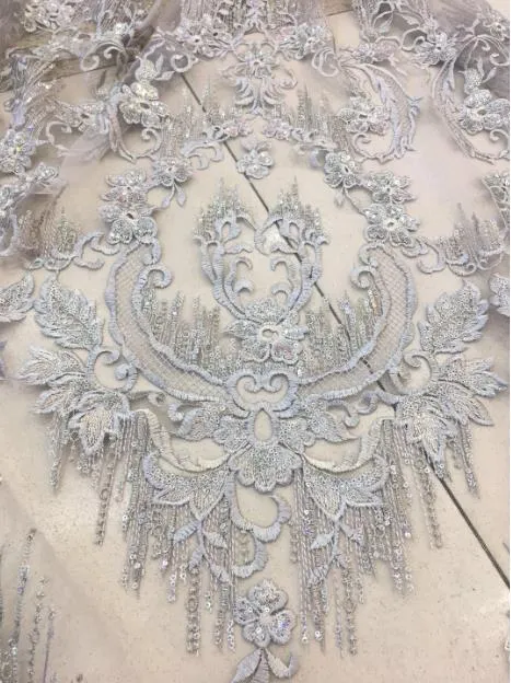 5 COLORS / Tone on tone Floral Beads Glitter Embroidered African French Mesh Lace Party Prom Bridal Dress Fabric