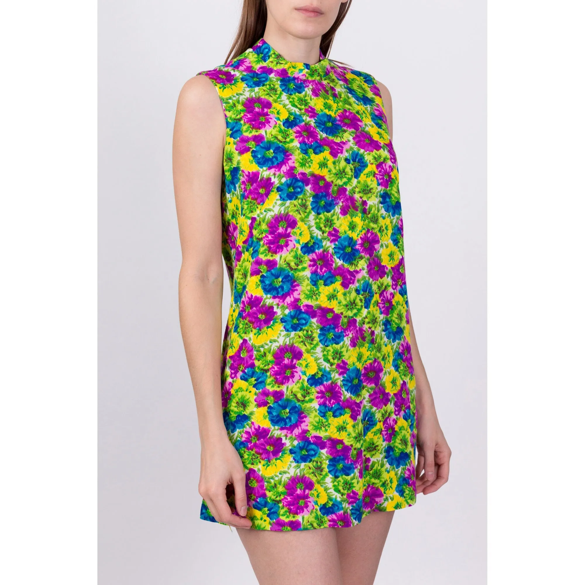 60s Hawaiian Floral Mini Shift Dress - Petite Medium