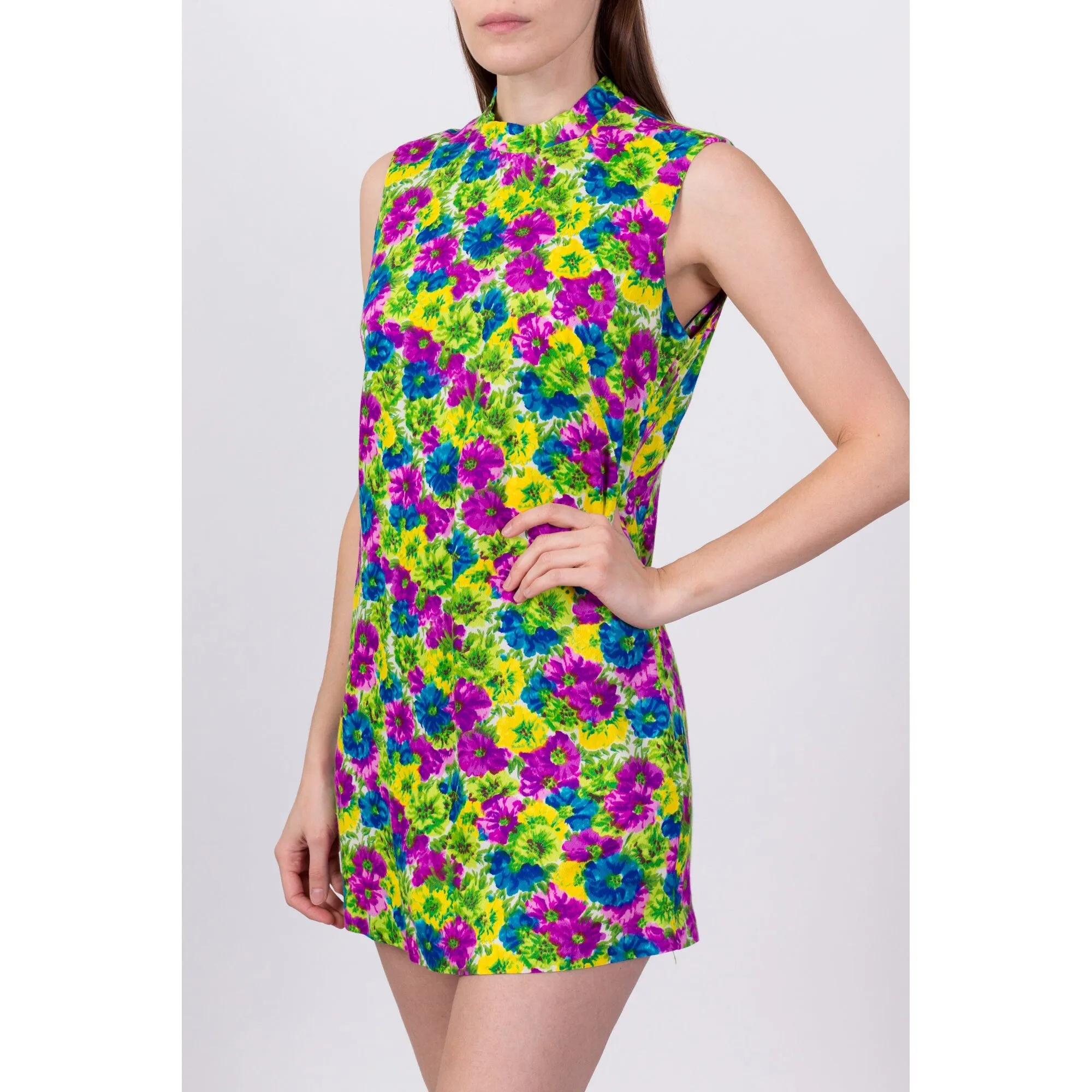 60s Hawaiian Floral Mini Shift Dress - Petite Medium