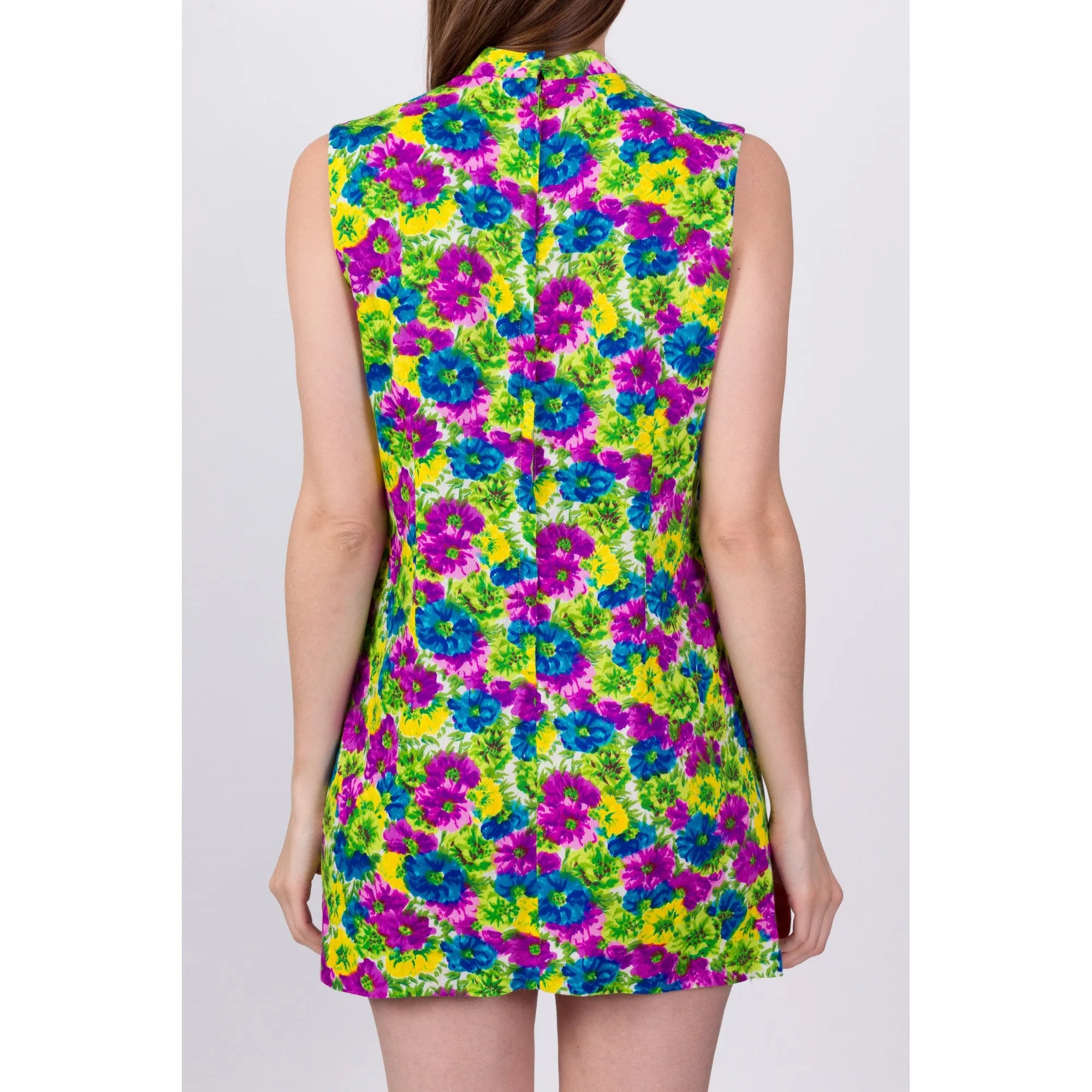 60s Hawaiian Floral Mini Shift Dress - Petite Medium