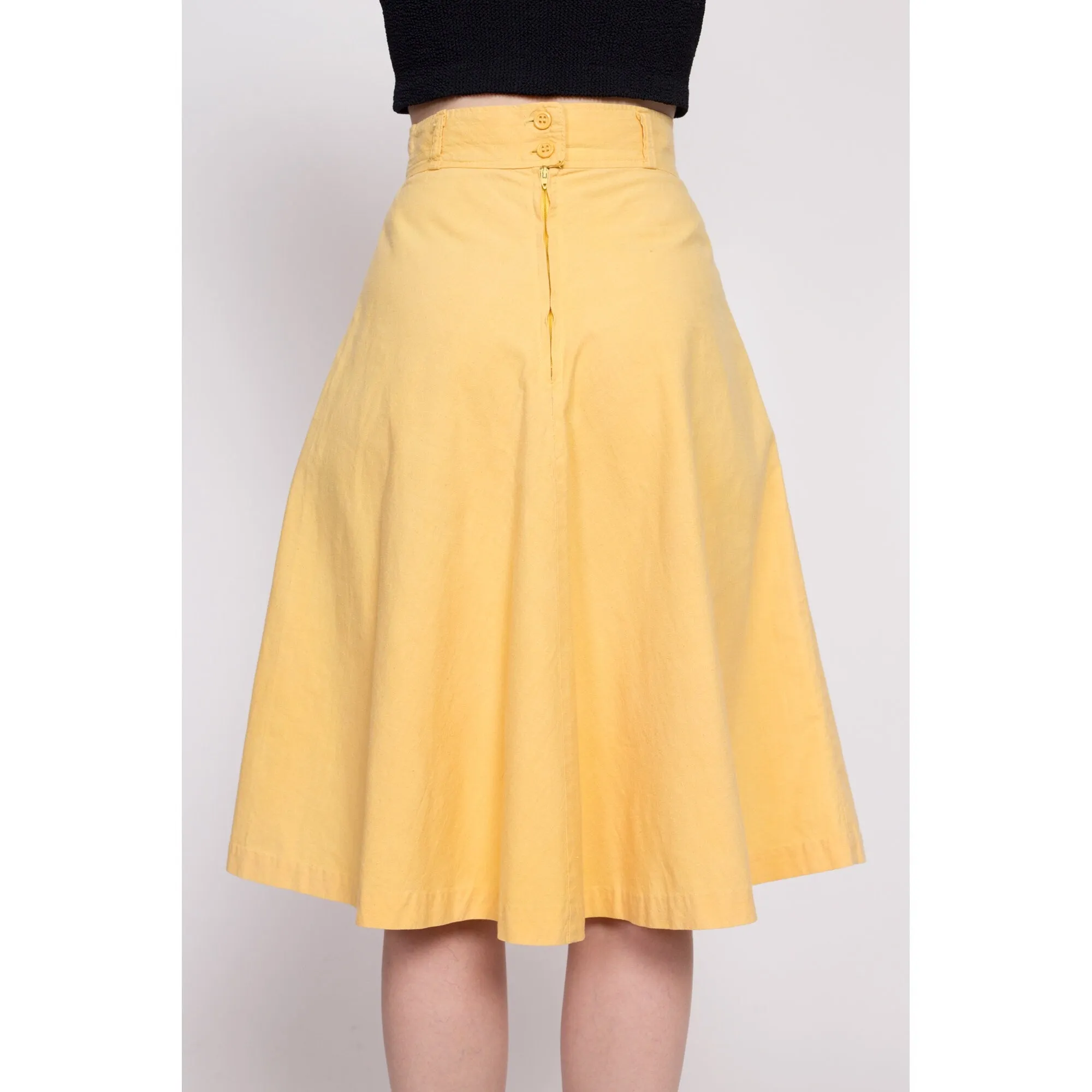 70s Canary Yellow Pocket Skirt - Extra Small, 24.5"