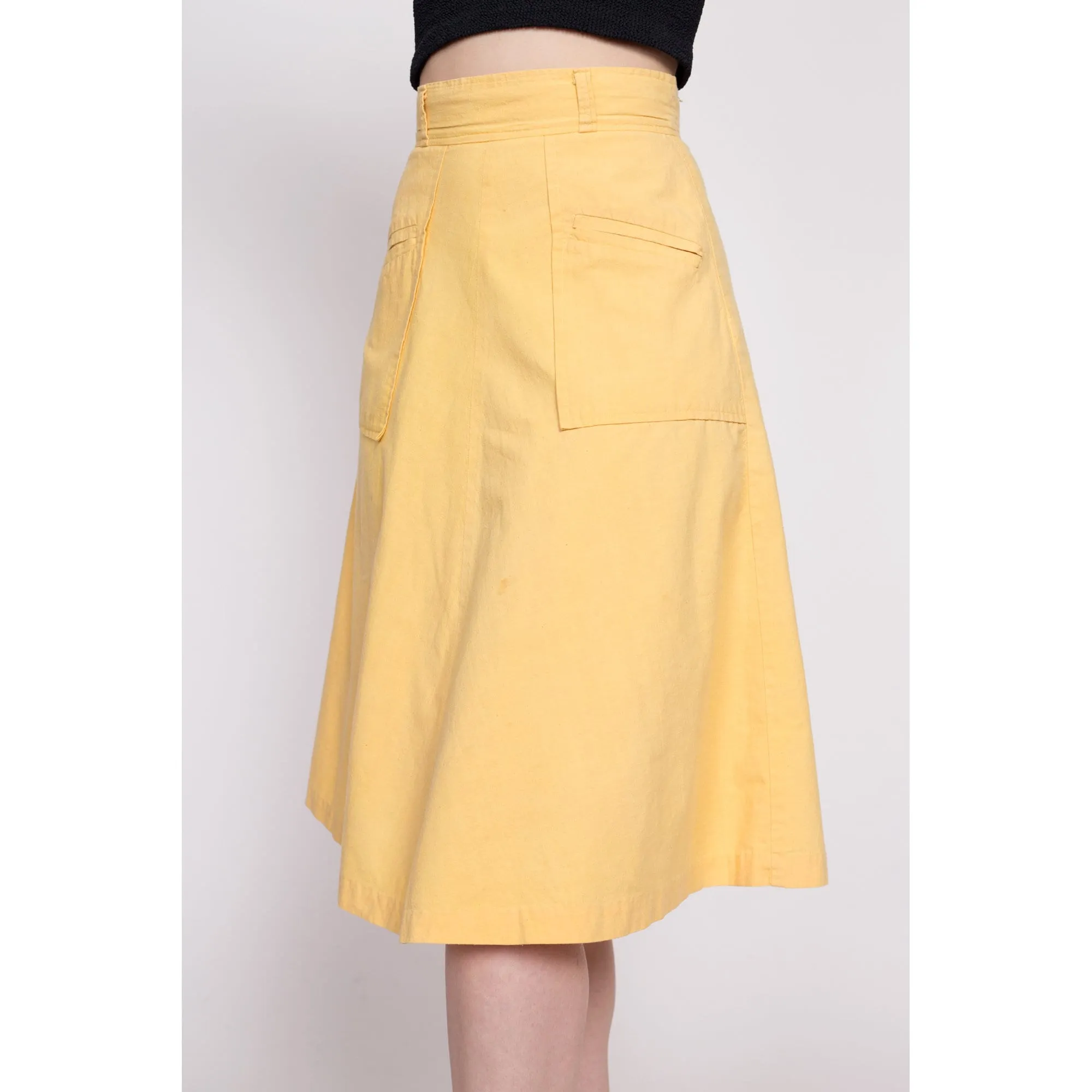70s Canary Yellow Pocket Skirt - Extra Small, 24.5"