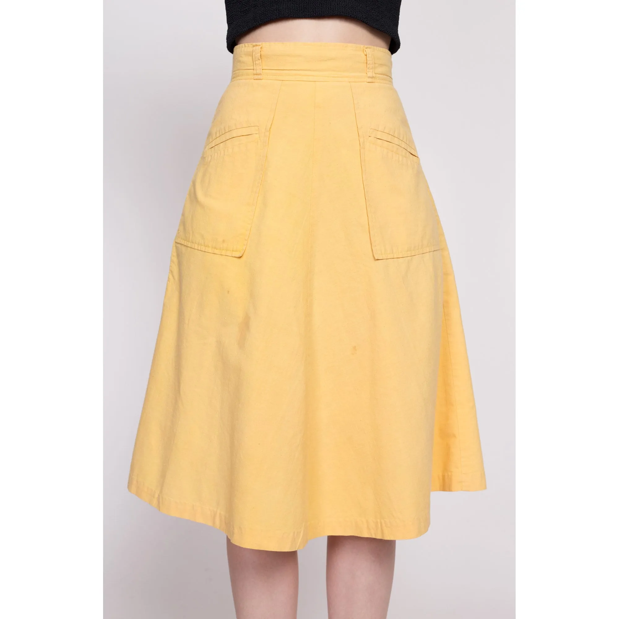 70s Canary Yellow Pocket Skirt - Extra Small, 24.5"