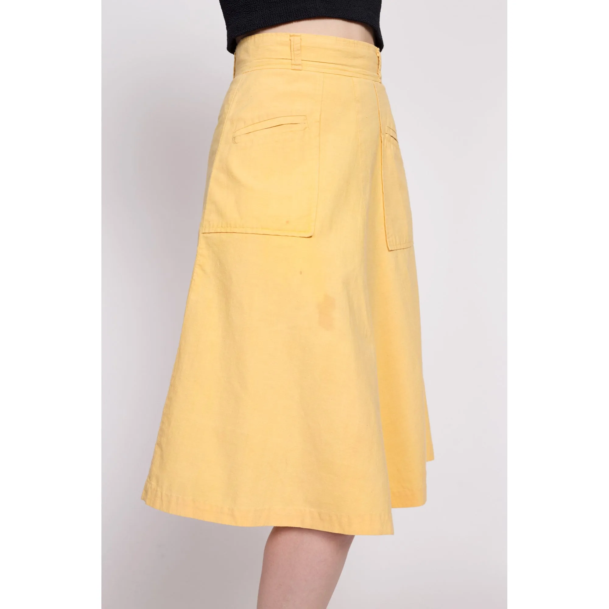 70s Canary Yellow Pocket Skirt - Extra Small, 24.5"