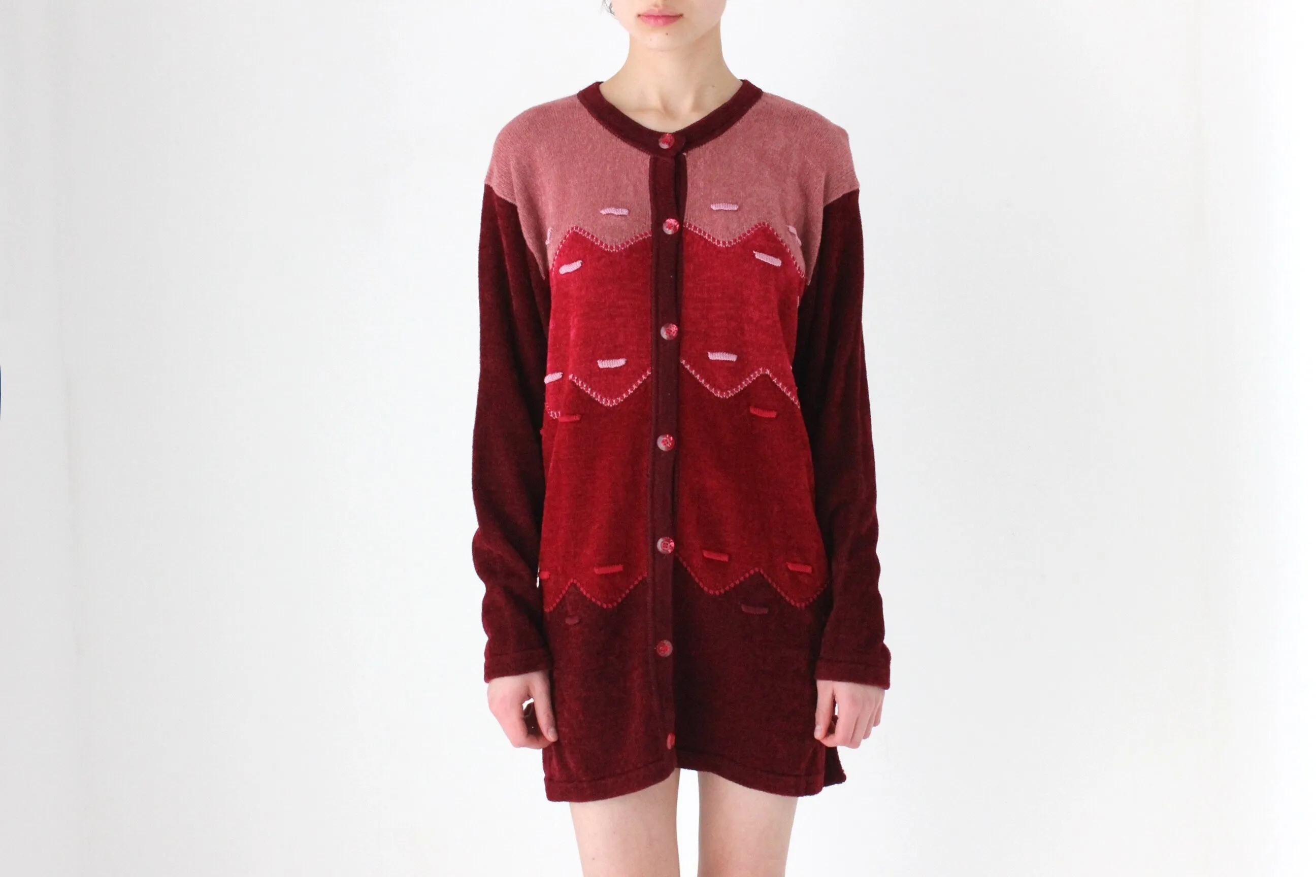 90s Soft Chenille Wool Blend Patterned Sweater Dress