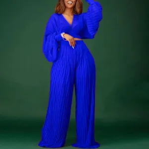 Adorable V Neck Pleated Set