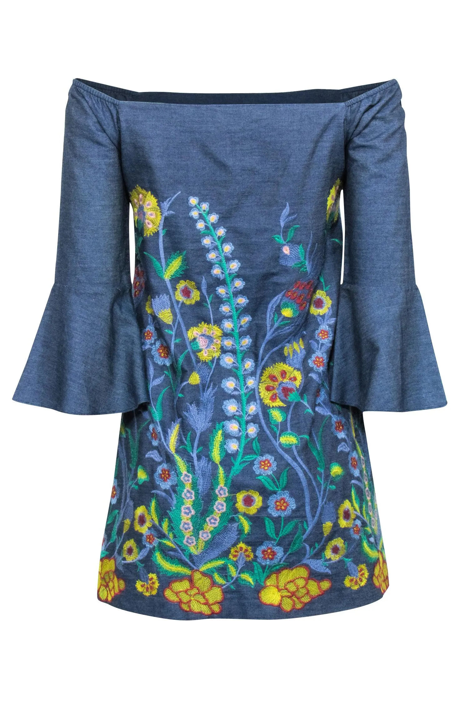 Alice & Olivia - Chambray Mini Dress w/ Floral Embroidery Sz XS