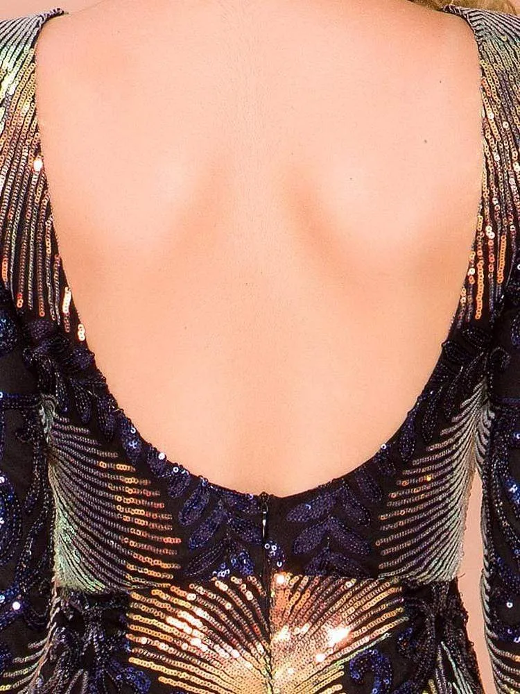 Alina Backless Mermaid Gown Sequin Formal Dress