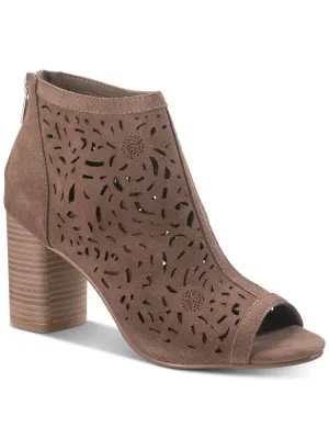 AMERICAN RAG Womens Beige Perforated Cushioned Slip Resistant Glia Round Toe Block Heel Zip-Up Leather Shootie M