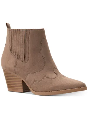 AMERICAN RAG Womens Beige Western Inspired Stitching Kayla Almond Toe Block Heel Zip-Up Booties M