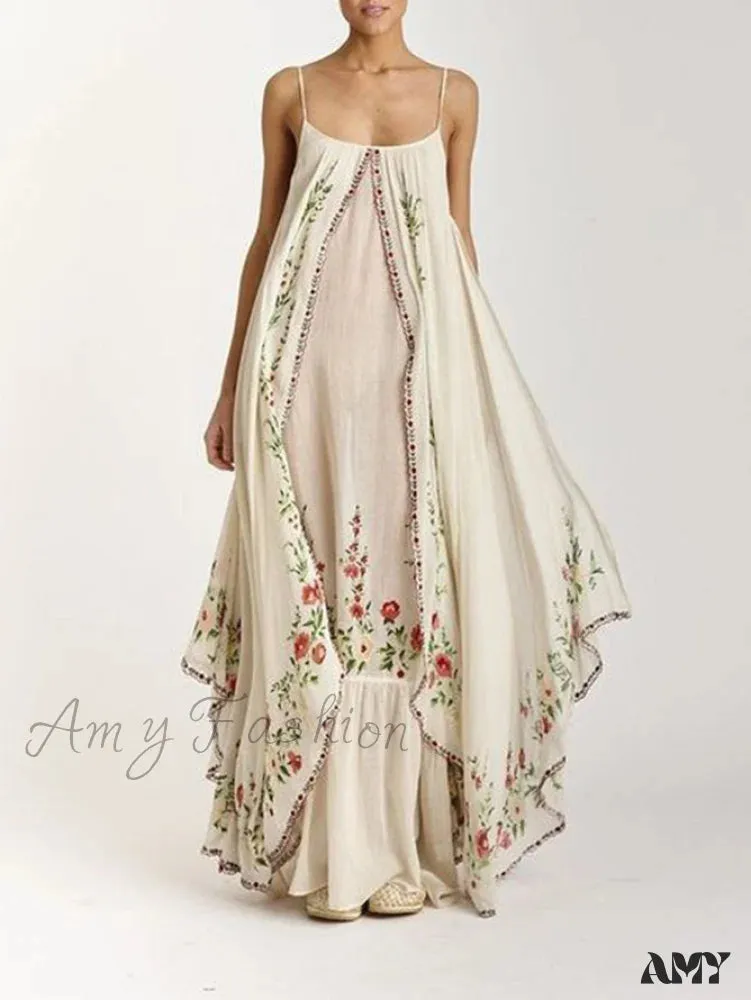 Amy Fashion - Vintage Spaghetti Strap Sleeveless Elegant Long Maxi Dress