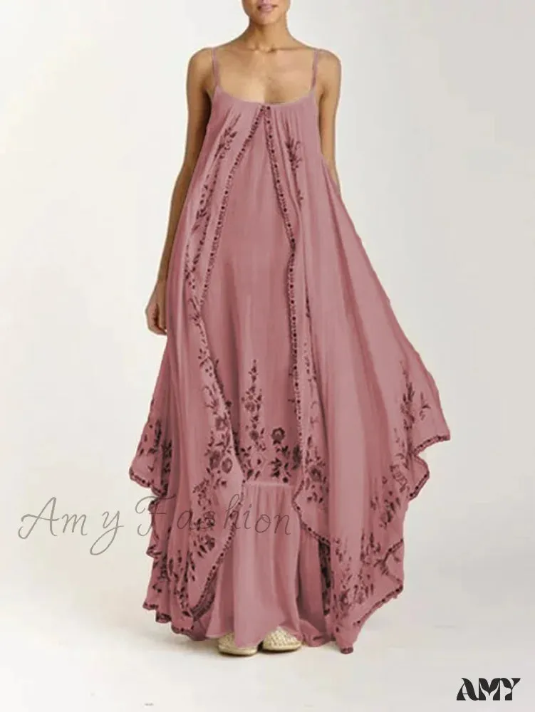 Amy Fashion - Vintage Spaghetti Strap Sleeveless Elegant Long Maxi Dress