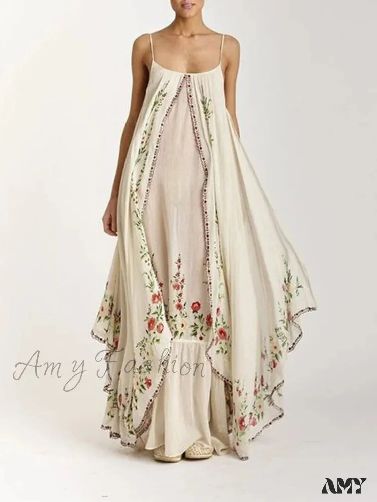 Amy Fashion - Vintage Spaghetti Strap Sleeveless Elegant Long Maxi Dress