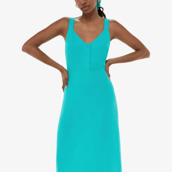 Andie Woven Smocked Back Midi Dress with Whistles Buttons, Turquoise