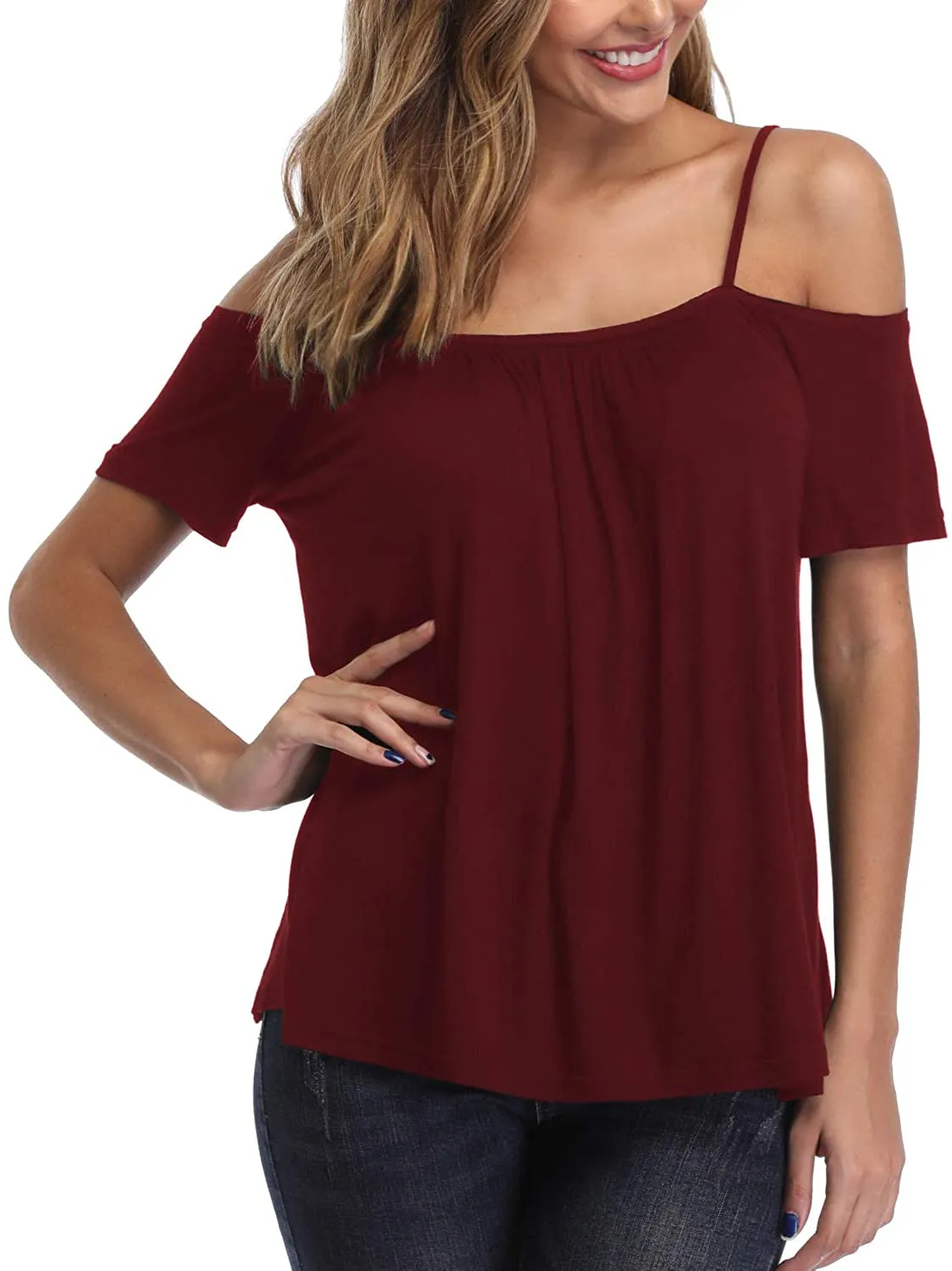 andy & natalie Women's Strappy Off Shoulder Top Cold Shoulder Blouse Cut-Out Shirts