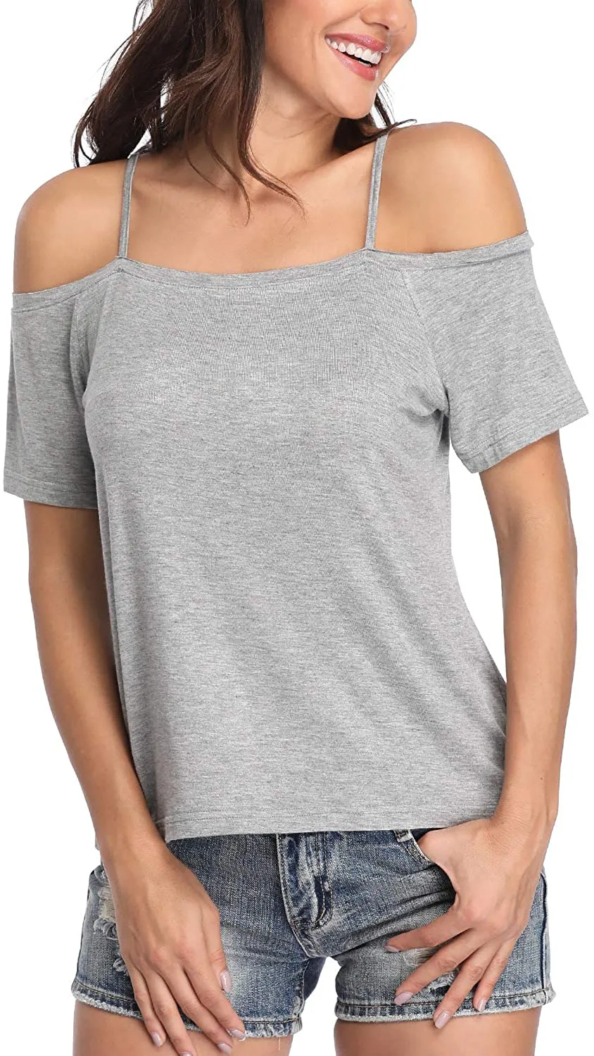 andy & natalie Women's Strappy Off Shoulder Top Cold Shoulder Blouse Cut-Out Shirts