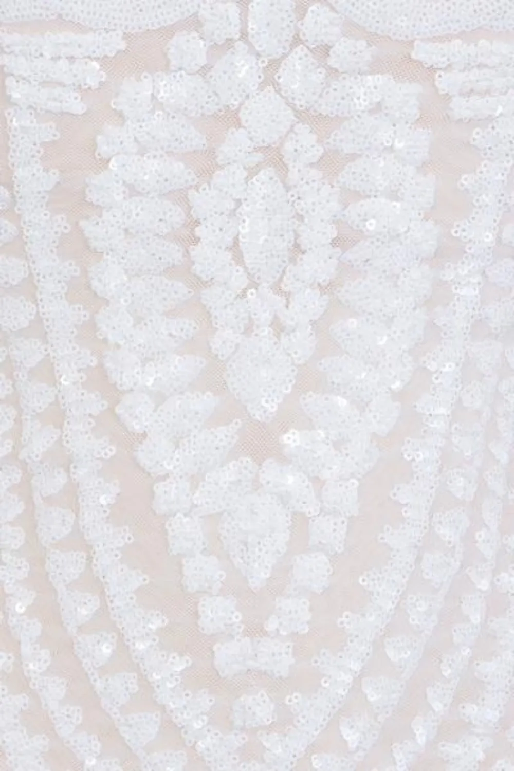 Aphrodite White Luxe Sweetheart Plunge Sequin Embellished Midi Dress