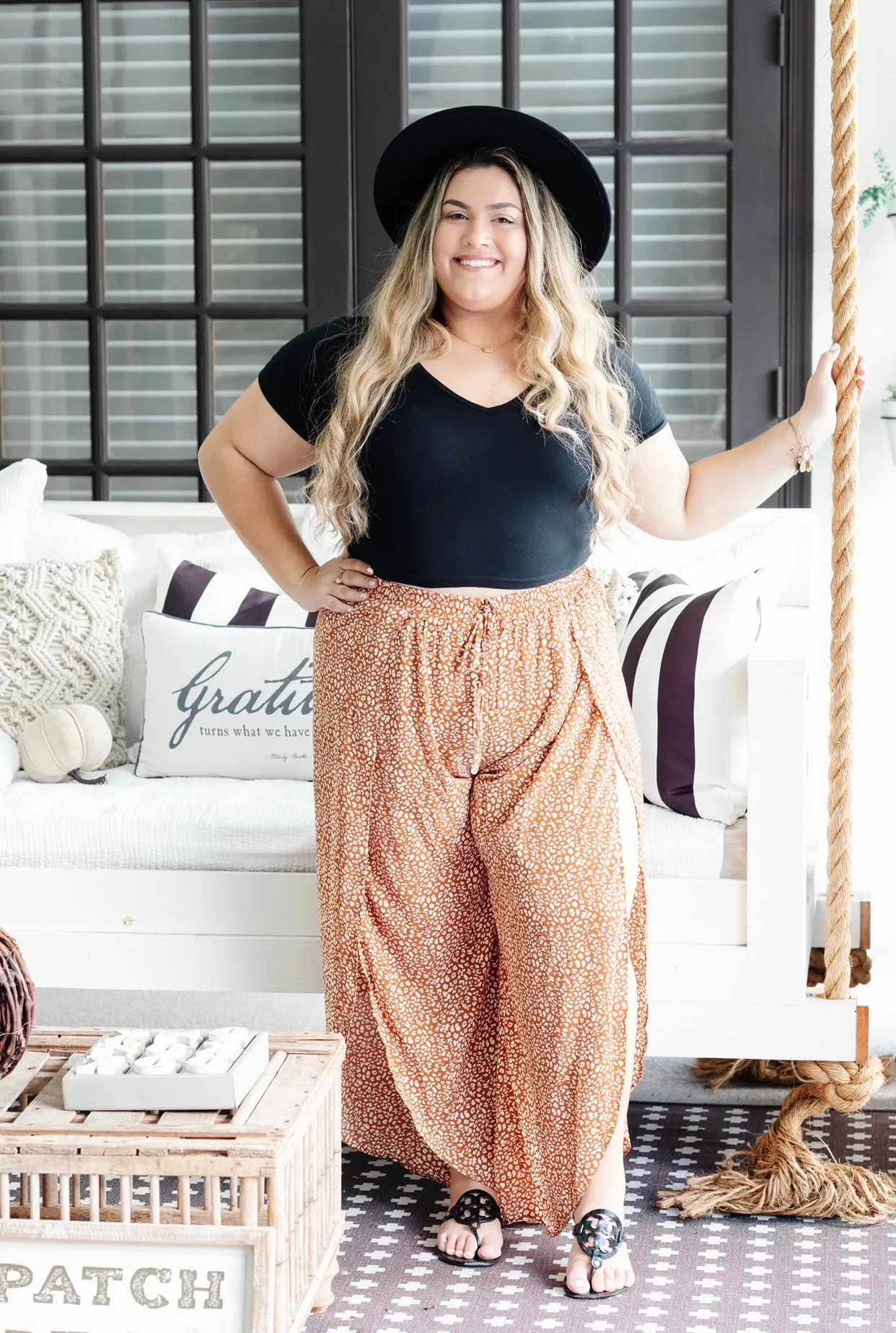 Ashley Wide Leg Pant - Brown [1X-3X]