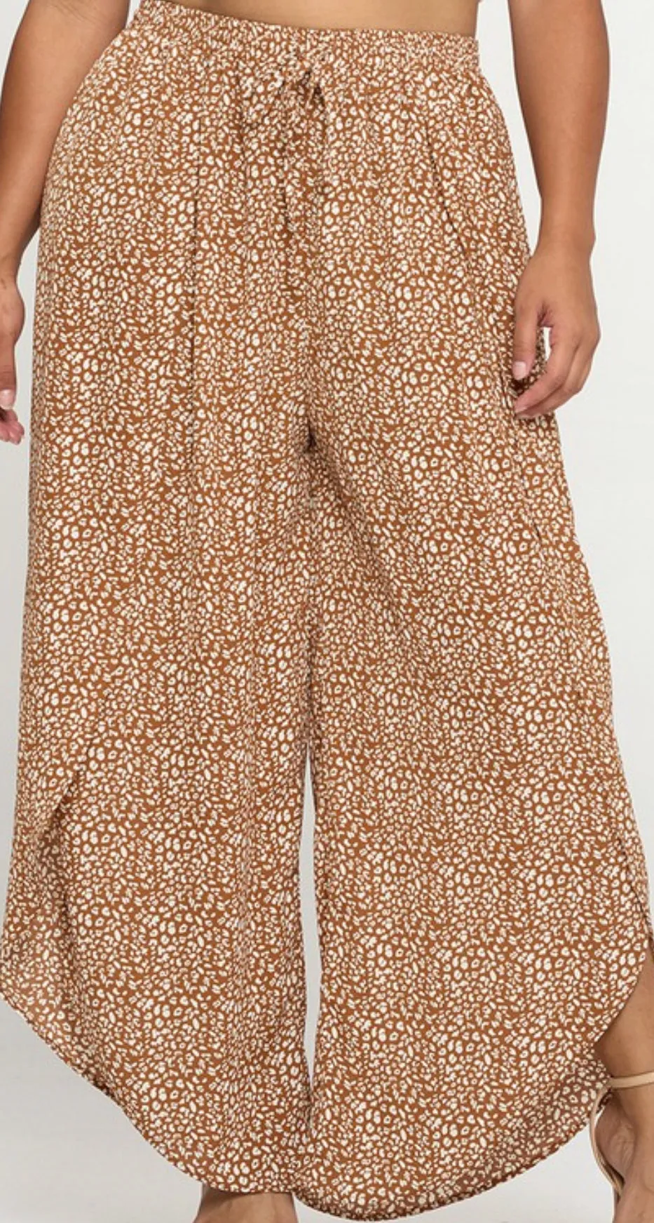 Ashley Wide Leg Pant - Brown [1X-3X]