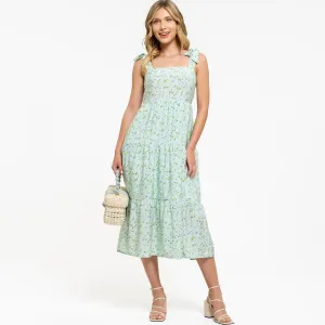 August Sky Women's Decorative Tie Straps Midi Dress Mint Green Multi S