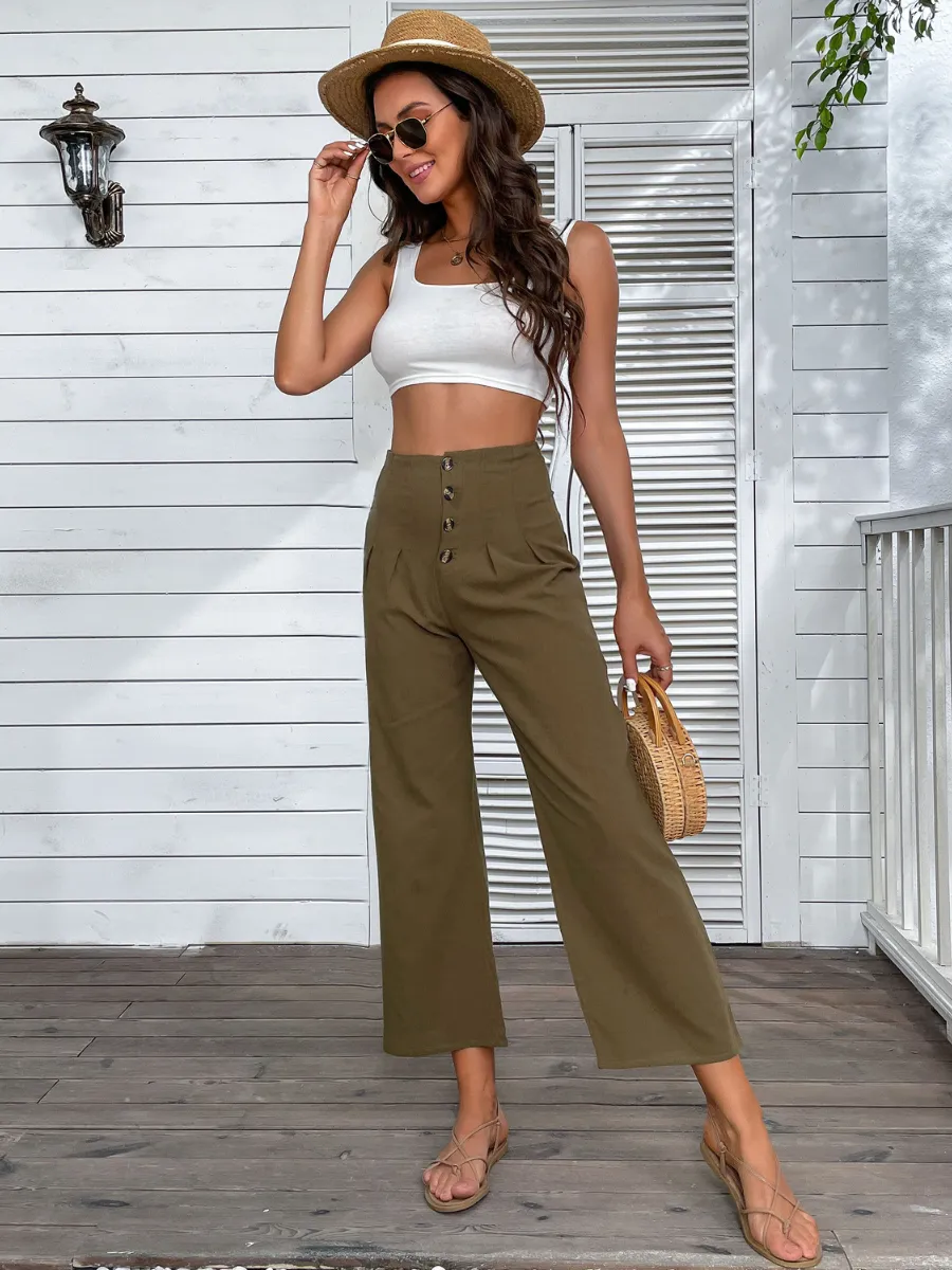 BACK IT LINEN PANTS - OLIVE