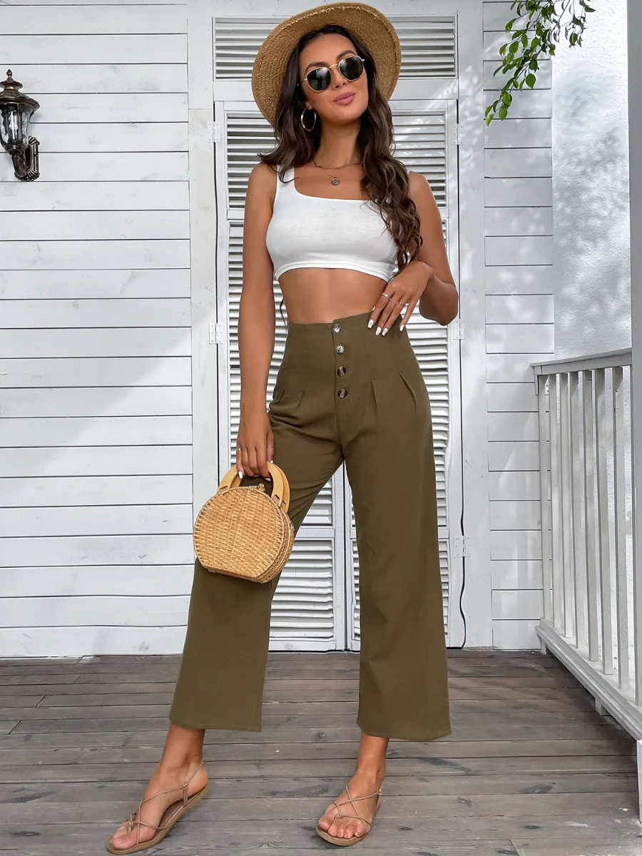 BACK IT LINEN PANTS - OLIVE