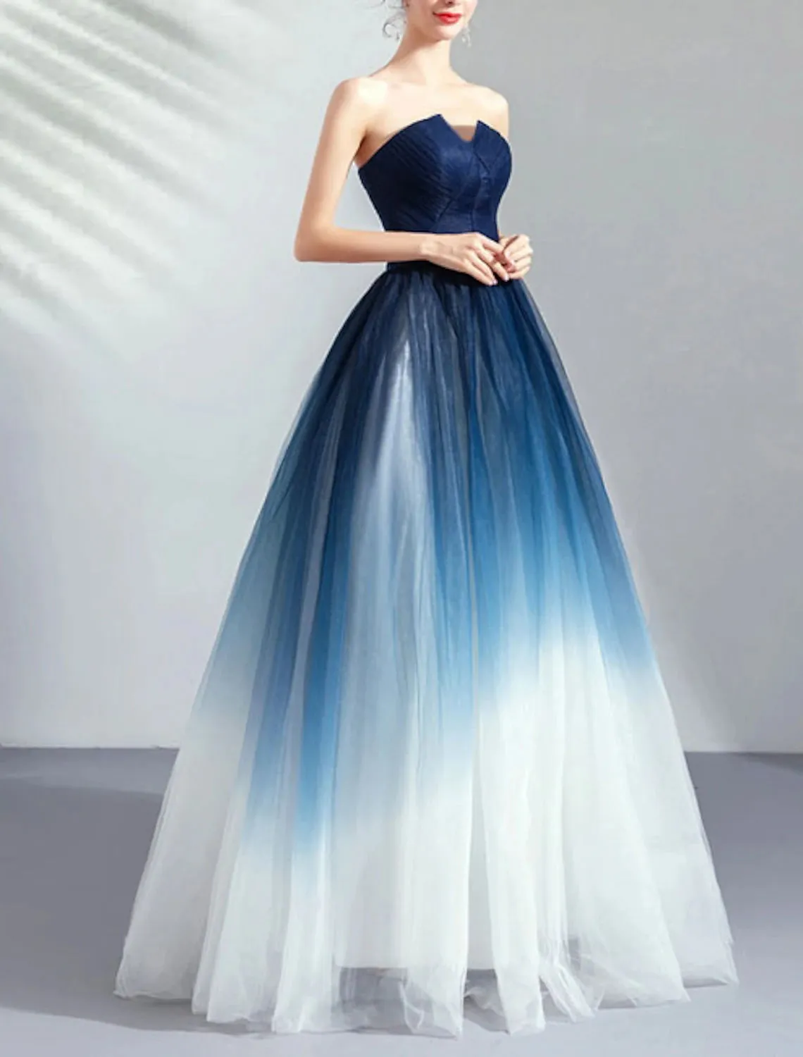 Ball Gown Color Block Prom Formal Evening Dress Strapless Sleeveless Floor Length Tulle with Pleats Ruched