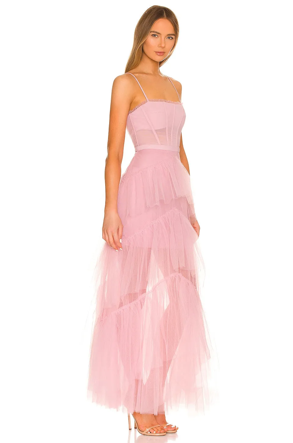 BCBGMAXAZRIA Corset Tulle Gown Dress, Pink Rose