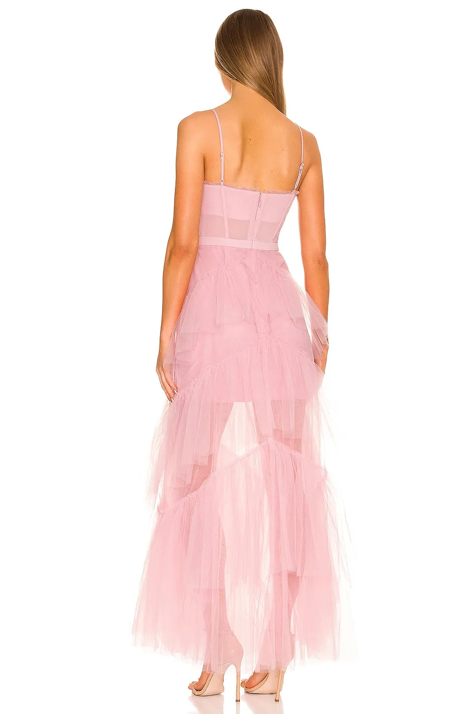 BCBGMAXAZRIA Corset Tulle Gown Dress, Pink Rose