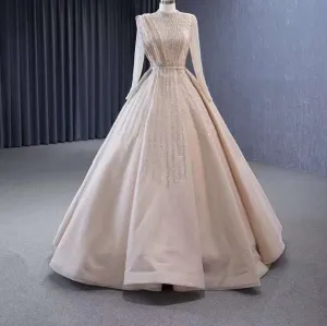 Beautiful Champagne Gold Evening Ball Gown with illusion sleeves