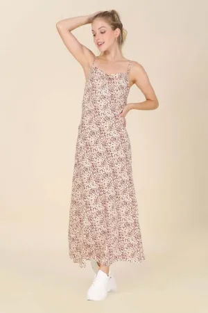 Beige Leopard Cami Dress with Chain Trim
