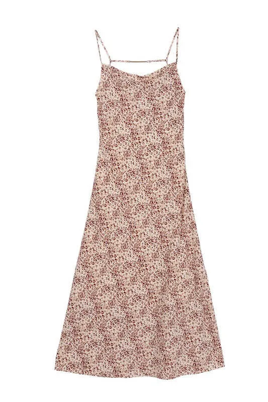Beige Leopard Cami Dress with Chain Trim