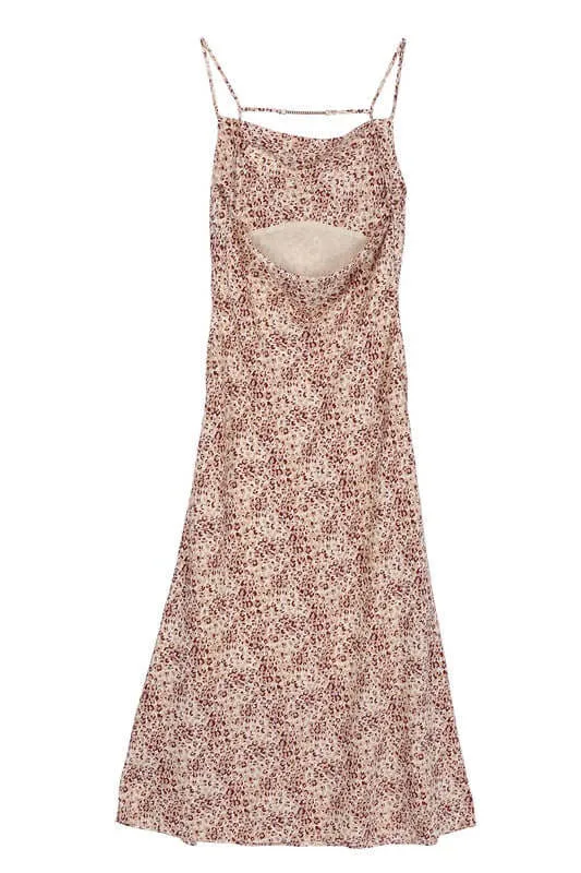Beige Leopard Cami Dress with Chain Trim