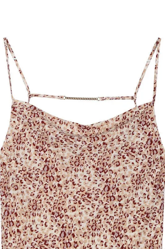Beige Leopard Cami Dress with Chain Trim