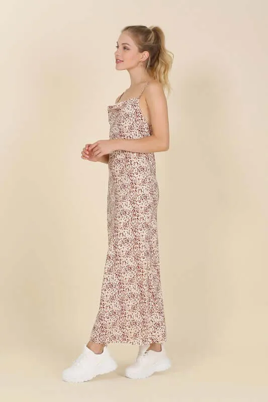 Beige Leopard Cami Dress with Chain Trim