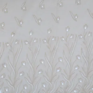 Beige Tulle with Ivory and Bronze Floral Design Embroidered Fabric