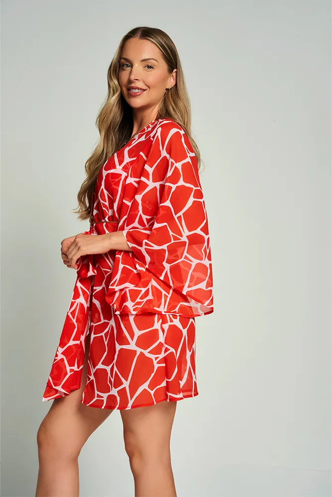 Bel Air Kaftan Red Giraffe Print