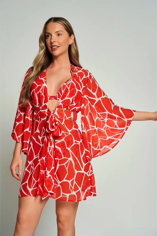 Bel Air Kaftan Red Giraffe Print
