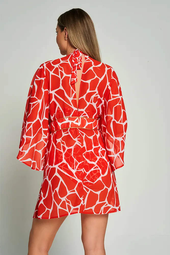 Bel Air Kaftan Red Giraffe Print
