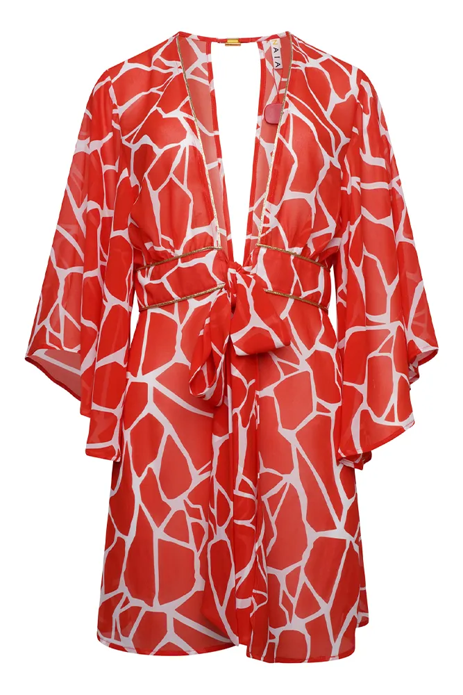 Bel Air Kaftan Red Giraffe Print